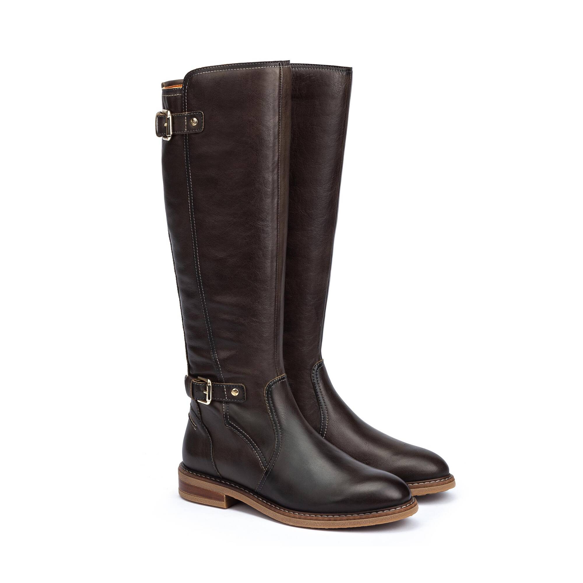 Leather knee high boots with double buckle ALDAYA W8J-9621