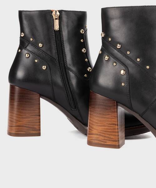 Women's heeled ankle boots with studs , PALENCIA W9U , PALENCIA W9U-8586 , BLACK