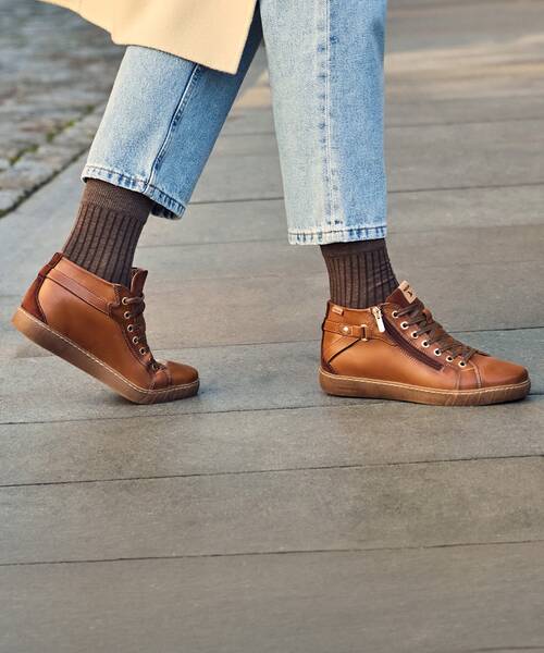 Women's high-top sneakers with zipper , LANZAROTE W7B , LANZAROTE W7B-8868C1 , BRANDY