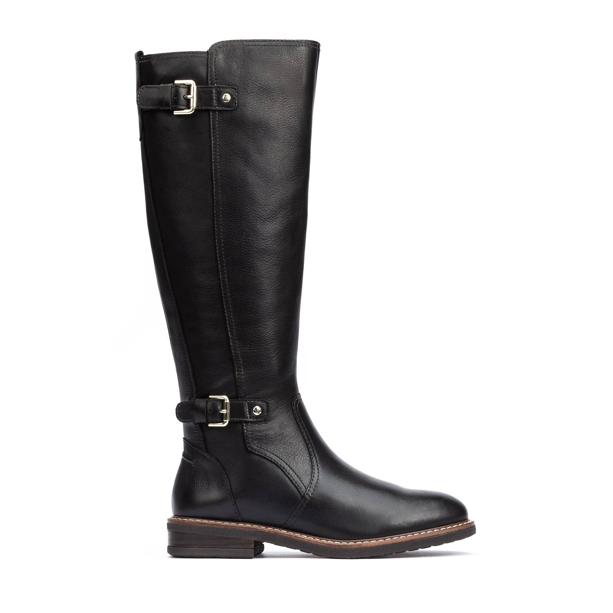 Leather knee high boots with double buckle ALDAYA W8J-9621