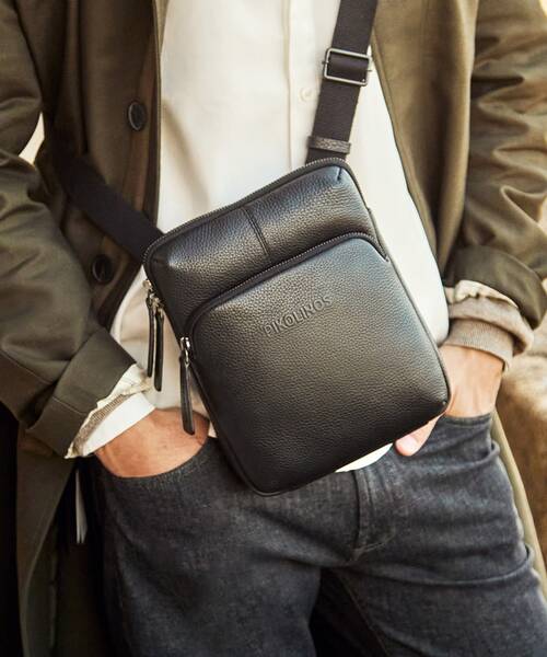 Men's crossbody bag with zipper closure , TAMBO MHA , TAMBO MHA-197 , BLACK