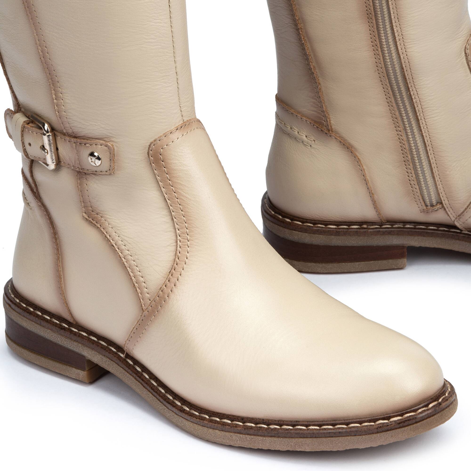 Leather knee high boots with double buckle ALDAYA W8J-9621